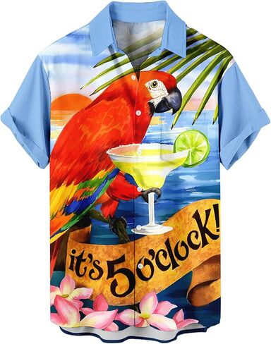 Men's Hawaiian Shirt Short Sleeve Funny Printed Casual Button Down Aloha Shirts in Kuwait