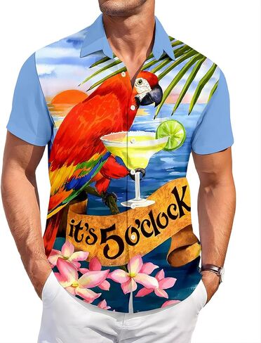 Men's Hawaiian Shirt Short Sleeve Funny Printed Casual Button Down Aloha Shirts in Kuwait