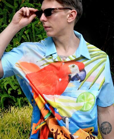 Men's Hawaiian Shirt Short Sleeve Funny Printed Casual Button Down Aloha Shirts in Kuwait