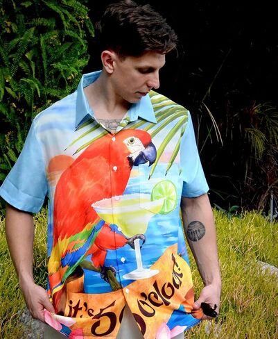 Men's Hawaiian Shirt Short Sleeve Funny Printed Casual Button Down Aloha Shirts in Kuwait