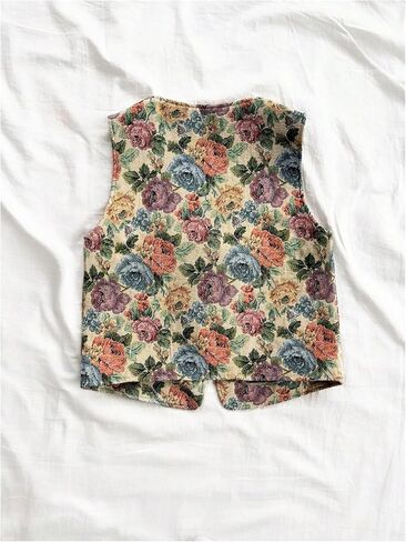 Verdusa Women's Vintage Floral Print Bow Tie Cowgirl Vest V Neck Sleeveless Jacket Outerwear in Kuwait