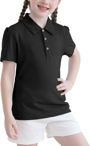 QBK 2T to Youth Girls' Puff Short Sleeve Polo Toddler School Uniform Pique Polo Kids Collared Golf Shirt in Kuwait