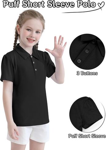 QBK 2T to Youth Girls' Puff Short Sleeve Polo Toddler School Uniform Pique Polo Kids Collared Golf Shirt in Kuwait