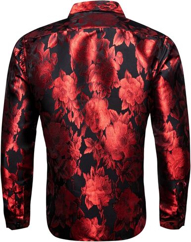 Barry.Wang Men's Silk Shirts Button Down Dress Shirt for Men Satin Paisley Floral Long Sleeve Cowboy Casual Mexico Shirts in Kuwait