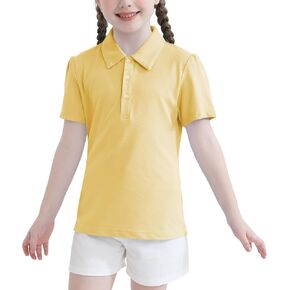 QBK 2T to Youth Girls' Puff Short Sleeve Polo Toddler School Uniform Pique Polo Kids Collared Golf Shirt