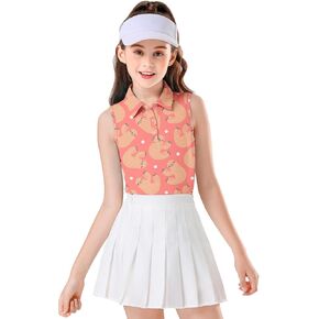 Soneven Girls Sleeveless Polo Shirts Button UP Golf Tennis T-Shirts with Collared Quick Dry Tank Tops for 4-14 Years