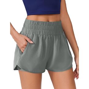 PINSPARK Running Shorts for Women Quick Dry High Waisted Athletic Short 2 in 1 Workout Gym Shorts with Zipper Pockets