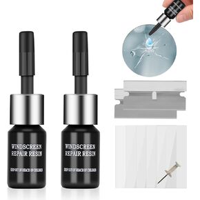 Cracked Windshield Repair Kit (2pcs) Car Windshield Crack Repair Kit for Chips Automotive Windscreen Tool for Fix Bullseyes Half-Moon Cracks Star-Shaped Damage Long Line Cracks