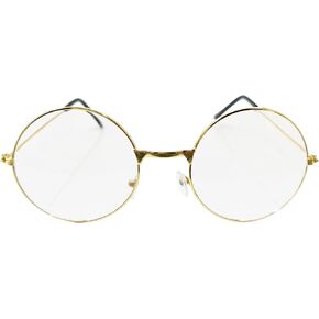Golden Metal Round Glasses - Wizard Glasses with Clear Lenses, Old Man and Granny Cosplay Accessories