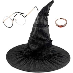 نظارات قبعة Elphaba البالغة 3pcs Witch Cosplay Assumeory Accessories Halloween Props with Classes Black