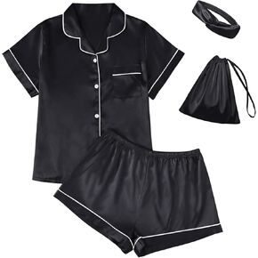 Lillusory 4pcs Women Silk Pajama Set Summer 2025 Satin PJS 2 قطعة Suckyies Scrunchies Lady Sleepwear ملابس مطابقة