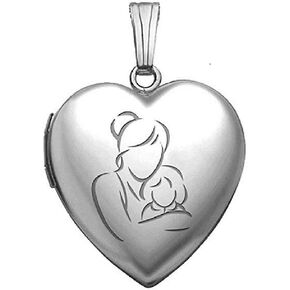 PicturesOnGold.com Personalized Sterling Silver Mom and Daughter Engraved Heart Shaped Pendant Locket Necklace for Women that Holds Pictures 3/4 Inch X 3/4 Inch in Saudi Arabia