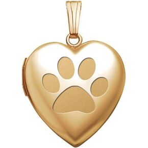 PicturesOnGold.com 14K Yellow Gold Dogs Paw Print Sweetheart Locket 3/4 Inch X 3/4 Inch in Solid 14K Yellow Gold
