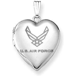 PicturesOnGold.com Sterling Silver Air Force Heart Locket Pendant Necklace 3/4 Inch X 3/4 Inch