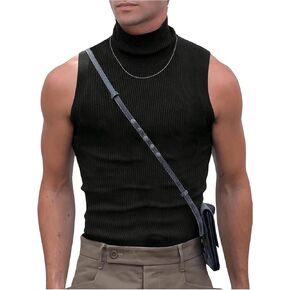 Floerns Men's Ribbed Knit Sleeveless T Shirt Mock Neck Solid Tank Top