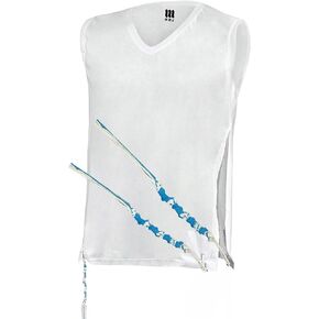 Adult Tzitzit T Shirt with Kosher Blue Tekhelet Tzitzis Tassels – Ptil Techelet Murex Trunculus –Hand Spun Sephardi Tzitzis
