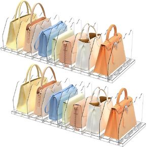 SOYO Adjustable Clear Purse Organizers for Closet, Acrylic Shelf Divider for Bag and Purse Storage, Pocketbook and Handbag Organizer, Bookshelf Separator Organizers for House, Office Use, Clear，2pc