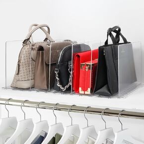Plastic Purse Organizer Closet – Pack of 4 Handbag Organizer with Adjustable Dividers & Sturdy Base – Purse Storage Organizer for Closet, Space-Saving Handbag Storage Organizer for Shelves