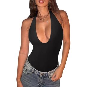 REORIA Bodysuits for Women Halter Tops 2025 Summer V Neck Backless Body Suits Tank Top Trendy Fashion Clothing in Kuwait