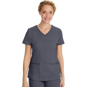 Healing Hands Scrub Set for Women with 7 Pockets, V-Neck Scrub Top 2245 and Knit Waistband Scrub Pant 9133,Pewter - XL Top/XL Petite Pant