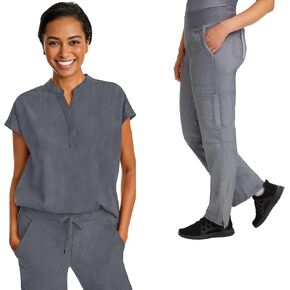 Healing Hands Women's Scrub Set Journey Top with Snap Closure at Neckline 2152 Tori Pant with 2-Way Stretch Fabric - 9133, Heather Grey- M Top/M Pant