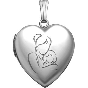 PicturesOnGold.com Personalized Sterling Silver Mom and Daughter Engraved Heart Shaped Pendant Locket Necklace for Women that Holds Pictures 3/4 Inch X 3/4 Inch