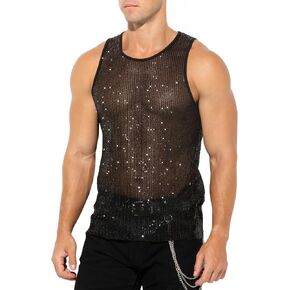 Arjen Kroos Men's Sexy Sparkly Tank Top See-sesh requin Sever Disco Vest