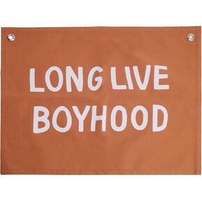 Canvas Long Live Boyhood Banner Wall Flag Wall Art for Nursery, 12"x 16" Modern Kids Room Decor Canvas Banner Brown Flag