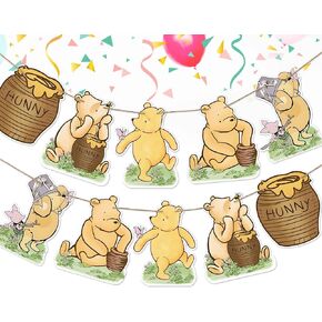 10pcs Winnie Banner Cutout Garland, Classic Winnie Baby Shower Birthday Banner Signs, Adorable Winnie Birthday Decoration Supplies Party Favor