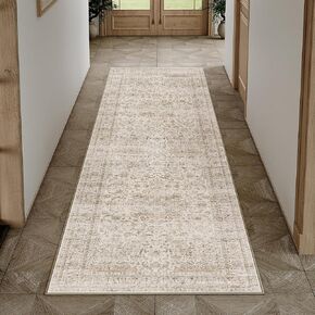 2x6 Washable Brown Vintage Runner Rug for Kitchen Hallway Non-Slip Low Pile Soft Thin Carpet Traditional Retro Distressed Accent Throw Rug for Entryway Bathroom Indoor Bedroom