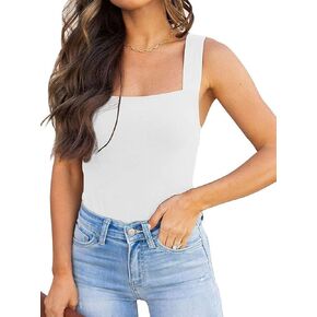 REORIA Butsmooth® Womens Basic Sexy Square Neck Sleeveless Tank Tops Bodysuits Clubwear