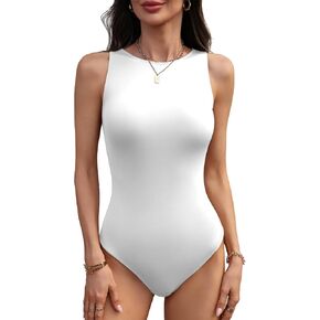 Women's Crew Neck Sleeveless Bodysuit Seamless Double-Lined Stretchy Tank Top Bodysuits for Women