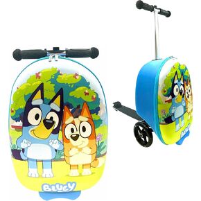 Fast Forward Bluey 18" Kid's Ride-On Suitcase - Lightweight Carry-On Luggage Scooter with LED Light Up Wheels