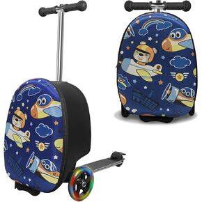 Scooter Suitcase for Kids with LED Wheels, Lightweight & Foldable Scooter Luggage for Travel
