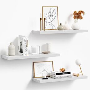Floating Shelves for Wall, White Wood WallShelf Set of 3, 16" Wall Mounted Floating Shelf for Kitchen, Living Room, Bedroom, Bathroom Storage, Book Shelf for Walls Home Decor, Frame Display in Saudi Arabia
