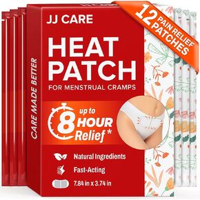 JJ CARE Heat Patch for Menstrual Cramp Relief (12 pcs - Regular Size), Period for Cramps with Air-Activated Carbon, Menstrual Heating Patches for Period - 3.14 x 3.94 inches