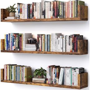 Wall Bookshelf, Set of 3, 36 Inches U Shaped Wall Shelves, Long Deep Floating Shelves, Large Floating Book Shelves - Wood Hanging Bookshelves for Kitchen, Bedroom (White, 36 Inches)