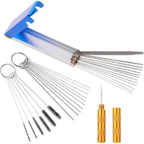 Carburetor Cleaning Kit, 13 Clean Wires, 10 Clean Needles, 5 Nylon Brushes and 1 Sharp Pick, Small Engine Carburetor Cleaning Kit for Spray, Motorcycles, Welder, Lawn Equipment