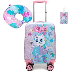 Cute Mermaid Kid’s Luggage Set 2 Piece Suitcase Set 16’’ Hardside Luggage with Spinner Wheels Girls Travel Rolling Luggage Carry on Luggage Airline Approved
