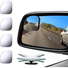 4 Pieces Fan-Shaped Automobile Rear Blind Spot Mirror, 360 Degree Rotating Design, Automobile Side Wide Angle Safety Convex Rearview for Car Truck Van (Natural Mirror Color)