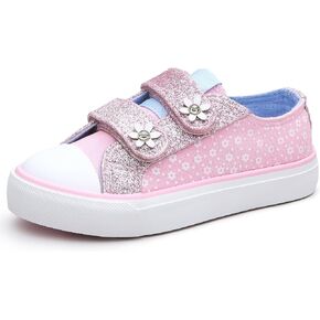 Weestep Girls Glitter Low-Top Casual Canvas Shoes - Lightweight Fashion Sneakers for Toddler and Little Kid