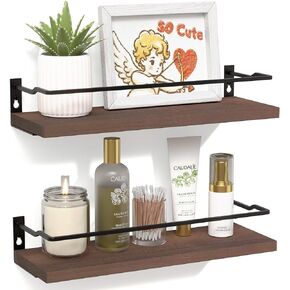 RICHER HOUSE Bathroom Shelves, Guard-Rail Floating Shelves for Wall, Wall Mounted Shelves Set of 2, Cute Bathroom Wall Organizer Decor, Over Toilet Storage Small Shelf for Kitchen - Carbonized Black