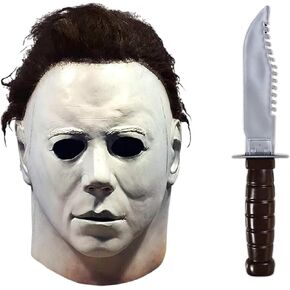 Halloween Michael Myers Mask, White Horror Cosplay Latex Mask