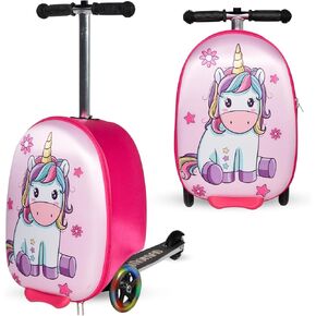 Dinosaur Ride-On Scooter Suitcase for Kids - Fun Travel Companion Luggage with Built-in Scooter, LED Wheels, and Carry-On Design for Boys Ages 5-12