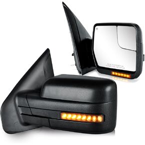 المرايا الجانبية لعام 2004-2014 Ford F-150 مع إشارة الإشارة الديناميكية ببركة بودل مُسخنة ، مرايا قابلة للطي قابلة للطي-زوج