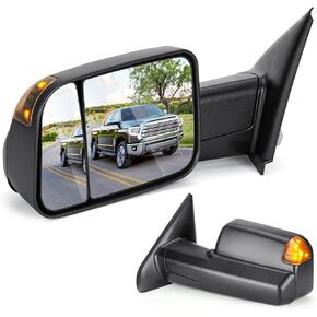 Towing Mirrors for Dodge Ram 1500 2002-2008, 2500 3500 2003-2009 Power Heated with Turn Signal Light Manual Folding Fliping Up (1 Pair)