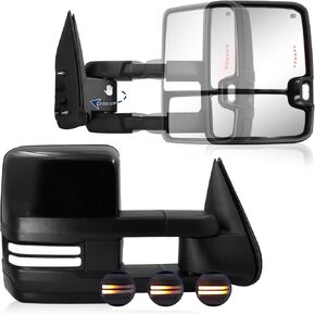 Switchback Towing Mirrors for Silverado Sierra - Compatible with 2003-2007 Chevy Silverado GMC Sierra Tow Mirrors with Power Adjusted Heated Glass Running Light&Turn Signal Light Backup Lamp Black