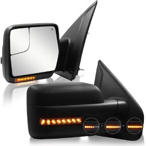 Towing Mirror for Ford F150 - Replacement fit for 2004-2014 Ford F-150 Pickup Truck with Power Adjusted Glass Heated LED Turn Signal Light Puddle Lamp Tow Mirror Pair