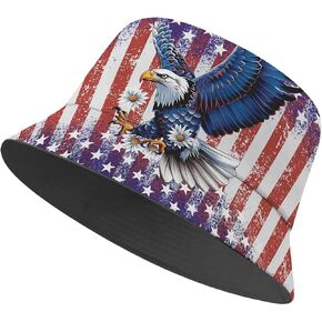 American Flag Eagle Bucket Hat Beach Sun Hat Aesthetic Fishing Hat for Men Women Teens, Reversible Double-Side-Wear