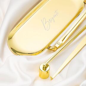 مجموعة ملحقات Briganti Candle Care Essentory ، مجموعة 4pc شموع إكسسوارات - الذهب | شموع snuffer مع رأس الدوران ، مقص تقليم الفتيل مع الحافة المكررة ، فتيل ديبر واختيار ، صينية ملحق أنيقة